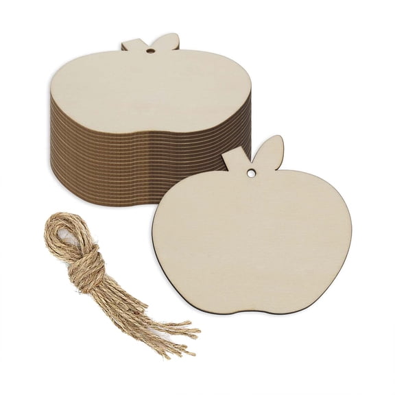 Wood Apple Shape Cutouts DIY Crafts 20 Pack with Ropes for Wedding Party Decoration 3.94x3.54 in