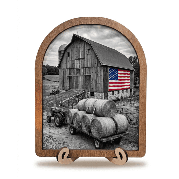 Wood Arch Frame, Rustic Farm Print, 8x10 With Stand Country Farm Barn