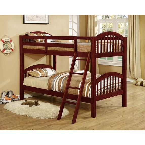 Wood Arched Design Convertible Twin Over Twin Bunk Bed Cherry Finish