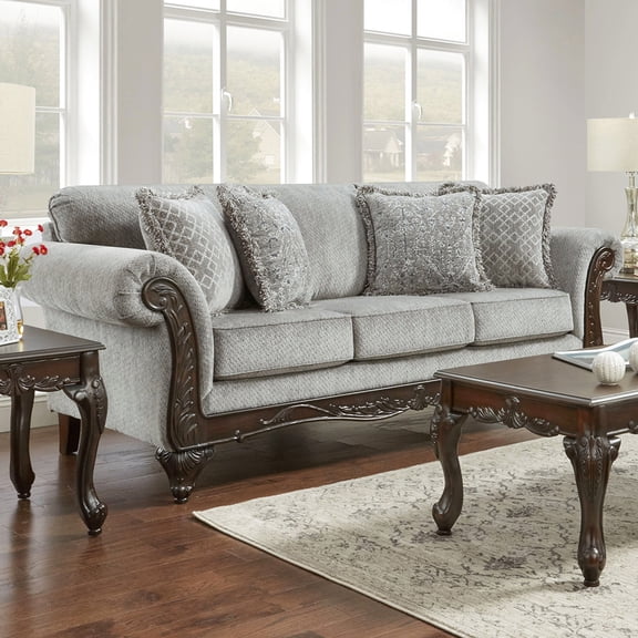 Wood Arm In Gray, Chenille Fabric And Long-lasting Frame 3 , Gray Faux Leather Upholstery High Comfort