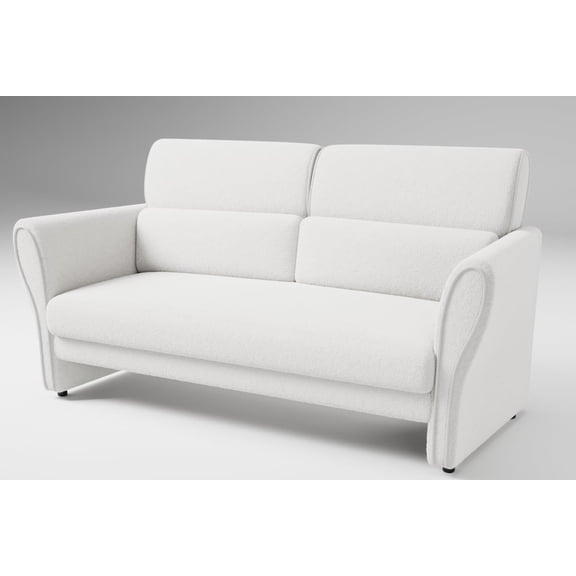 Wood Armrest Floor Standing 2 Seater Sofa with Lambswool, PU Armrest, Modern, Compact, and Comfortable Living Room Furniture