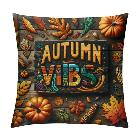 Wood Autumn Pumpkin Farmhouse Pillow Cover Super Soft Thanksgiving Halloween Fall Harvest Decorative Pillow Case Square Cushion Cover Maple Leaf Decor