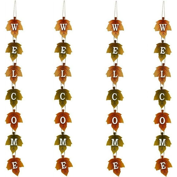 Wood Autumn Welcome Sign Fall Front Door Decor, Rustic Hanging Welcome Door Sign for Autumn Harvest Thanksgiving Halloween Door Wall Decoration Indoor Outdoor 4.25"X36" (4)