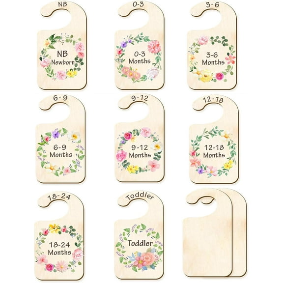 Wood Baby Closet Size Dividers Baby Clothes Organizers from Newborn to Toddler Flower Pattern 100x180x2.5mm 10pcs/set