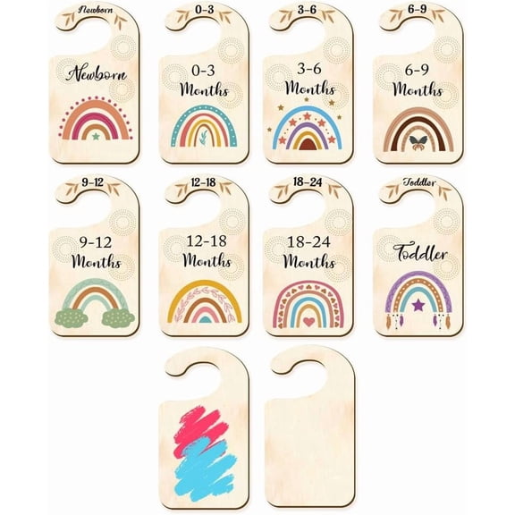 Wood Baby Closet Size Dividers Baby Clothes Organizers from Newborn to Toddler Rainbow 100x180x2.5mm 10pcs/set DIY
