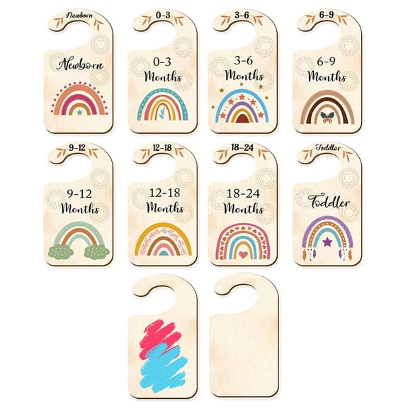Wood Baby Closet Size Dividers Baby Clothes Organizers from Newborn to Toddler Rainbow 100x180x2.5mm 10pcs/set