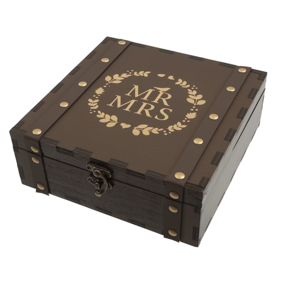 Wood Baby Keepsake Box Decorative Memory Storage Container With Lid Vintage PU Leather Accents For Newborn (brown )