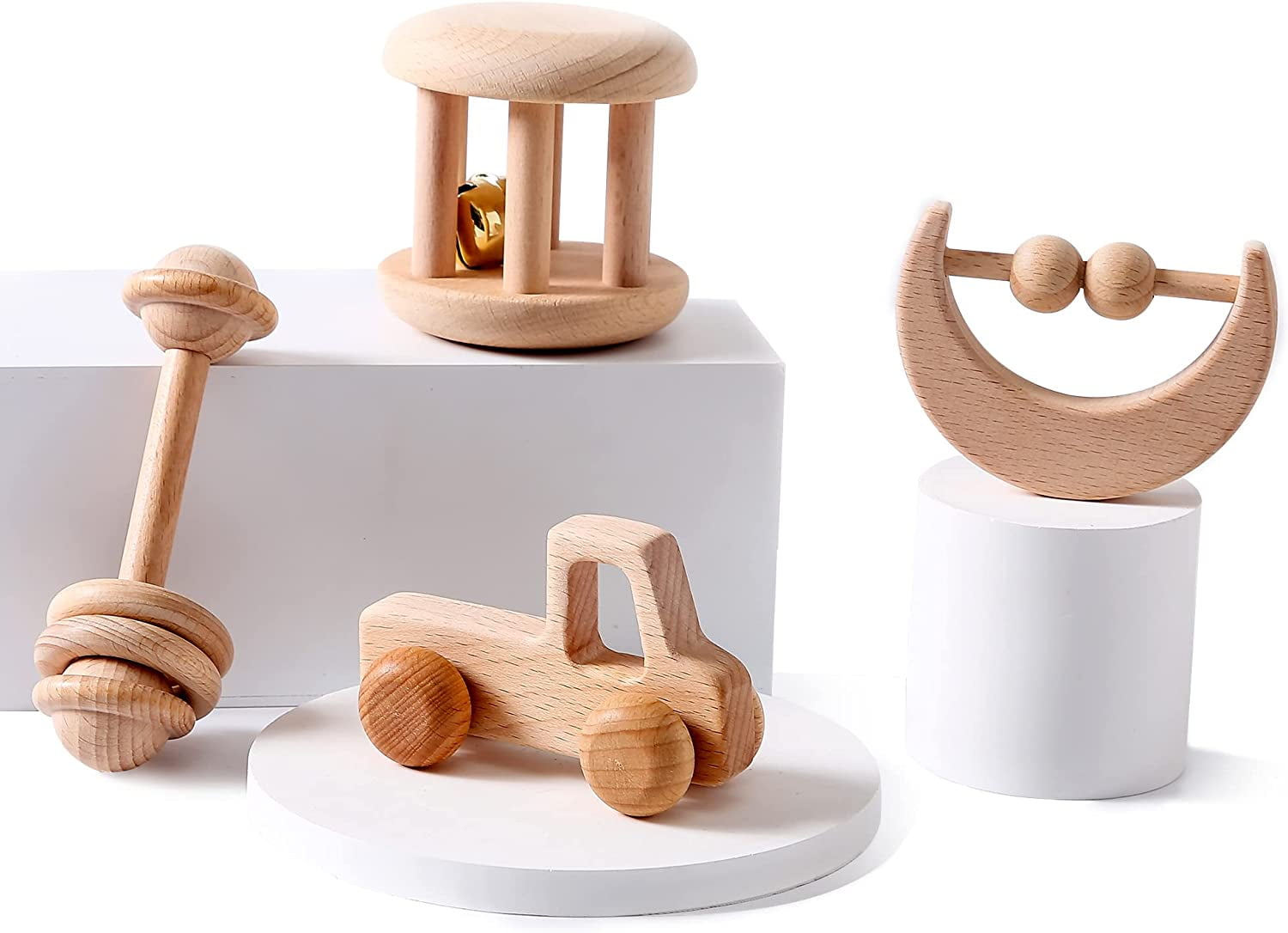 Wooden Baby Toys Wooden Rattle 4PC Handmade Natural Organic Preschool Baby Grasping Toy Walmart