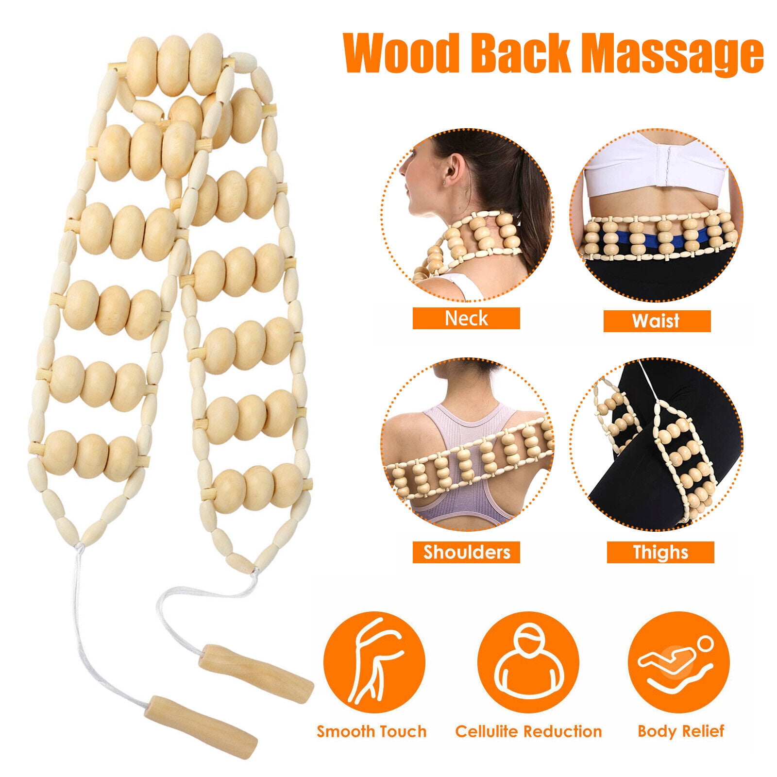 Wood Back Massage Roller Rope Ball Tool For Neck Leg Body Arm Muscle