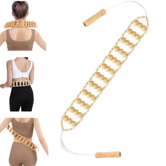 Wood Back Massager Roller Rope, Wood Therapy Cellulite for Back, Neck, Shoulders, Legs, Waist Pain Relief, Wooden Therapy Lymphatic Anti Cellulite Muscle Recovery Massage Tool,1Pcs