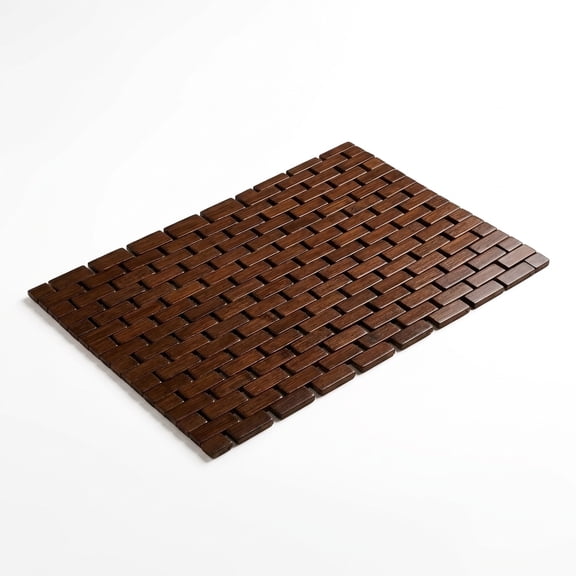 Wood Bamboo Bath Mat, NonSlip Wooden Shower Floor Mat for Bathtub Shower Pool Kitchen, Quick Drying Water Resistant Brown Floor Rug, 15.7 x 23.62 in