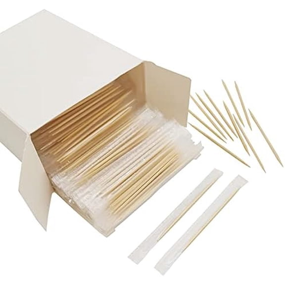 Wood Bamboo Individually Cello Wrapped Toothpicks 2.5Inch Pack 1000 High-class Appetizer Picks Sturdy Food Pick for Appetizers Cocktails Fruit Olive picks.