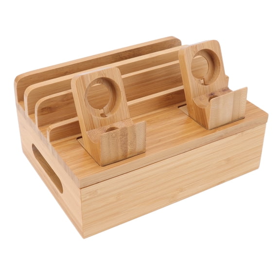 Wood Bamboo Multi Device Smartphone Charging Station, 5 Ports USB Charging Dock DIY Assemble Organizer Holder Charging Station Rack for Phones Tablets[Wood]