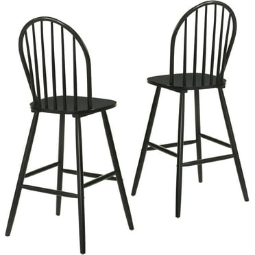 Wood Bar Stools with Semicircular Backrest, Black Farmhouse Barstools Set of 2, Modern Counter Height Windsor Bar Stools for Kitchen Island Pub, 30 Inch