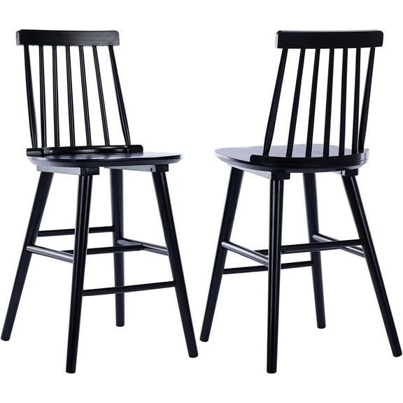 Wood Bar Stools Set of 2 Farmhouse Counter Stools 24" Barstool with Back Windsor