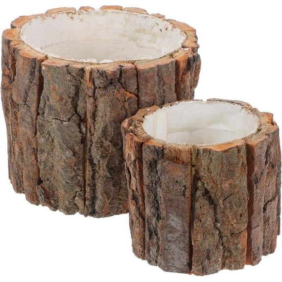 Wood Bark Flower Pot, 8 Pcs Tree Stump Planter Pot for Succulents, 2 Sizes, Light Brown Wooden Buckets for Indoor and Outdoor Use Brown