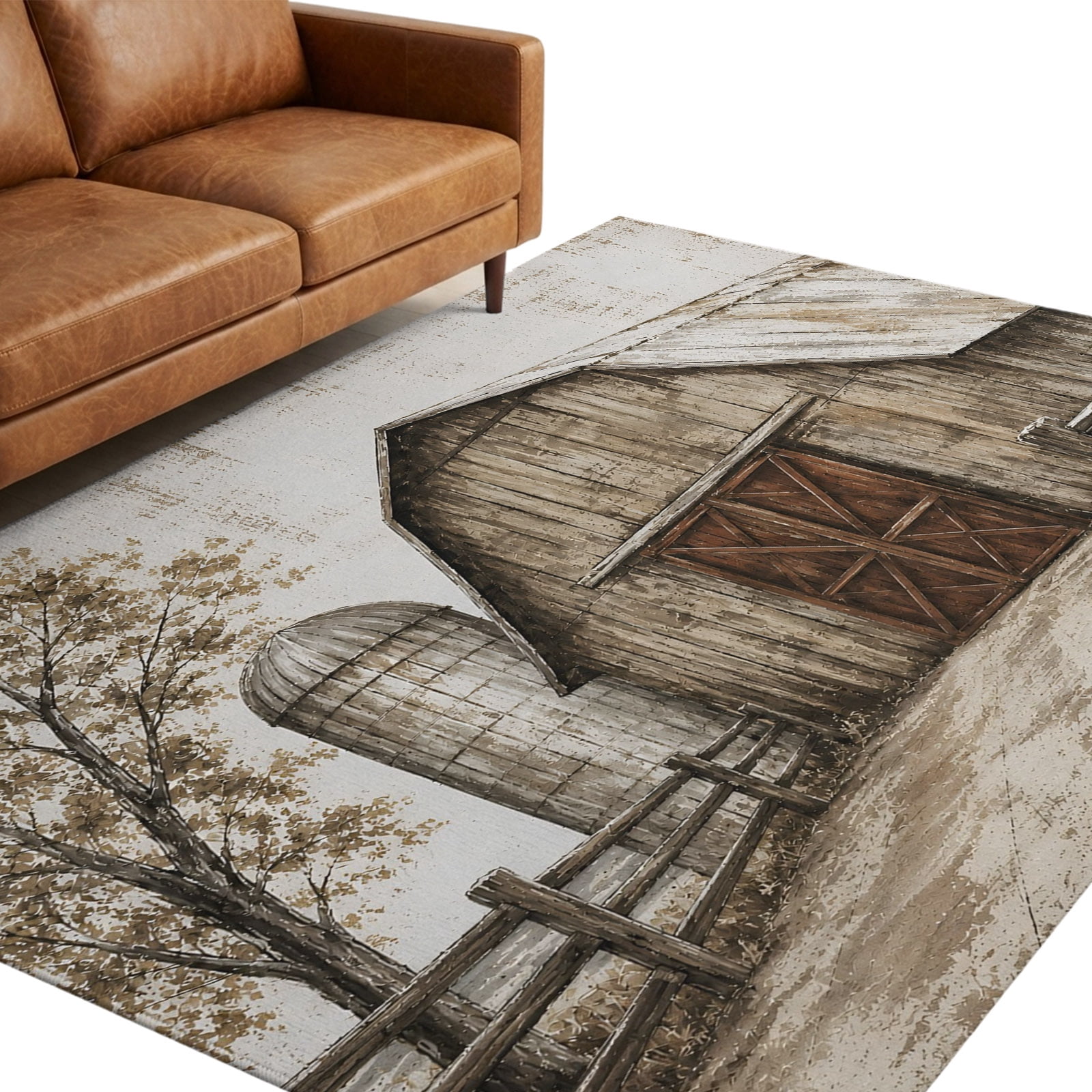 Wood Barn Area Rug 8x10ft Vintage Rustic Farmhouse Brown Bronze Country ...