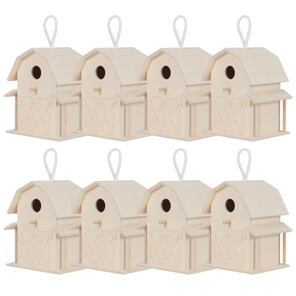 Wood Barn Birdhouse by Make Market  Unfinished 8" Hanging Birdhouse with Classic Barn Door Design - Indoor DIY Craft Decor - 8 Pack