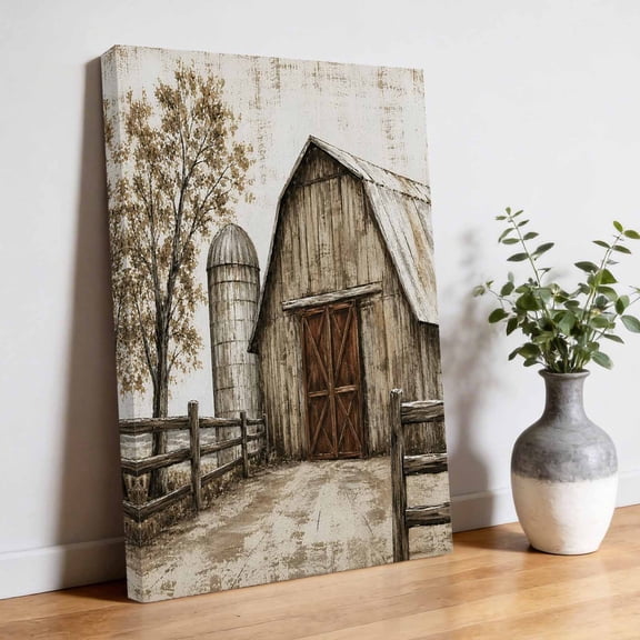 Wood Barn Canvas Wall Art, Vintage Rustic Farmhouse Brown Bronze Country Pictures Wall Decor Wooden Framed Artwork Art Prints for Living Room Hallway Bedroom Office 8"x12"