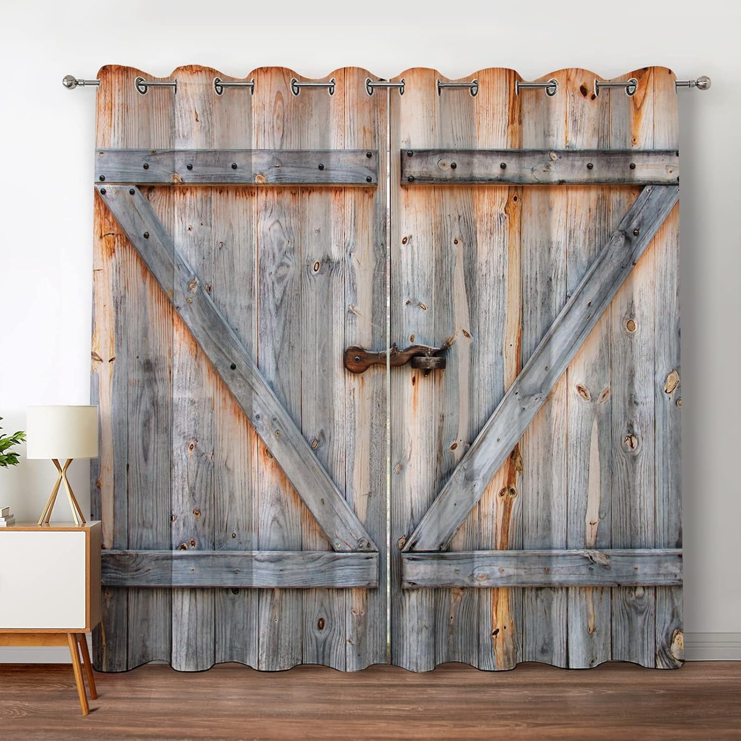 Wood Barn Door Blackout Curtains Rustic Farmhouse Wooden Door in Retro Color Oak Board Countryside Village Rural Decor for Bedroom Living Room Grommet Window Drapes 2 Panel Set, 42"x84"