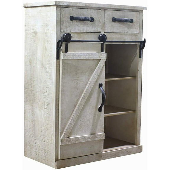 Parisloft Farmhouse Wood Barn Door End Table, White