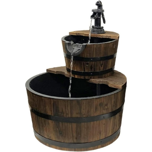 Wood Barrel with Pump Outdoor Water Fountain - Medium Garden Water Fountain