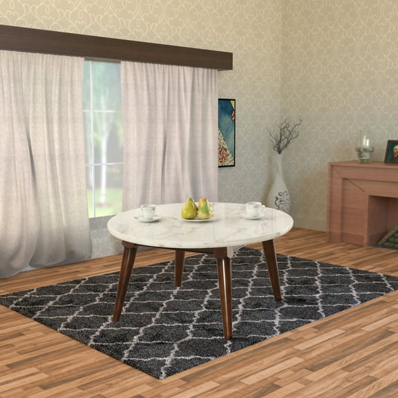 Wood Base Coffee Table with Marble Top Walnut Brown - Saltoro Sherpi