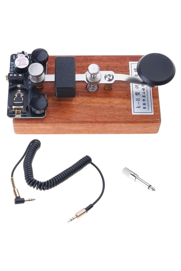 Wood Base Morse CW Keyer Shortwave Practice Board Training Key Sound Light Manual Transmission Training Morse Code Key