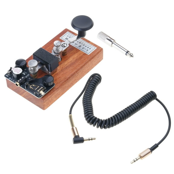 Wood Base Morse CW Keyer Shortwave Practice Board Training Key Sound Light Manual Transmission Training Morse Code Key