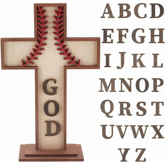 Wood Baseball Ornaments for Craft Tabletop Standing with 26 Letters Baseball Gift Baptism Table Centerpiece for Easter Party Celebrations Decoration Sunday School 10.4x6.5inch White