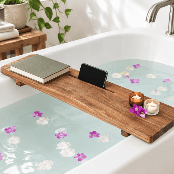 Wood Bathtub Tray With Adjustable For Standard Tub