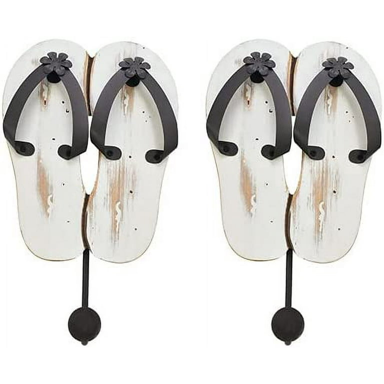 Wood Beach Wall Hanging Flip Flop Sign Towel Holder Hook