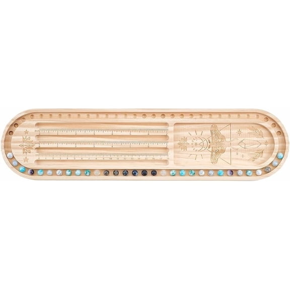 Wood Bead Design Board Oval Rectangle Bracelet Bead Board with Luna Moth Mala Pattern Bead Tray for Art Crafts Jewelry Making Beading Supplies 15.7x3.9Inch