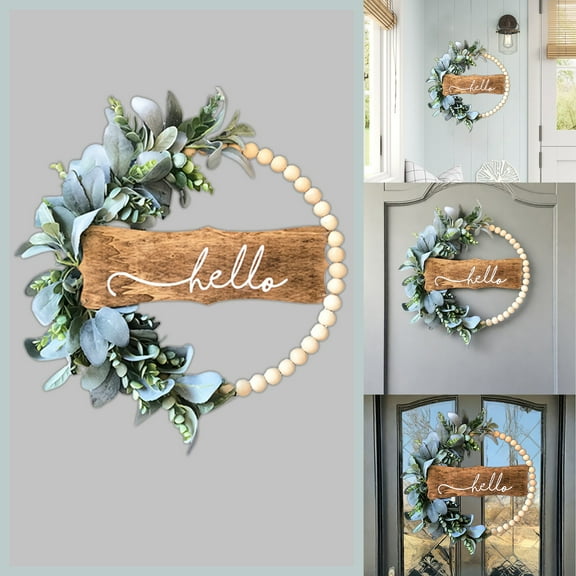 Decorative Wreath for Home Décor – Unique Wood Bead Arrangement for Door and Wall for Festivities Holiday Celebrations and Spring Designs