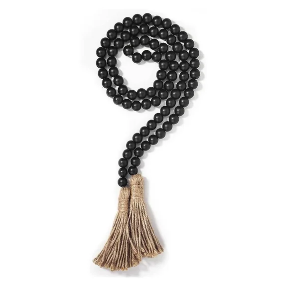 Wood Bead Garland Farmhouse Decor Wooden Beads with Boho Wall Rustic Home Coffee Table Decor Prayer Beads A