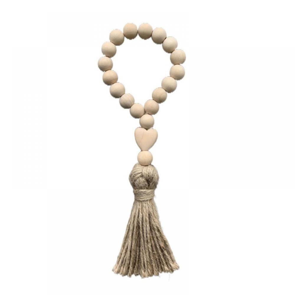 FITUP:9761 Wood Bead Garland, INS Farmhouse Beads, Wood Bead Garland with Tassel, Prayer Beads, Farmhouse Decor, Wood Bead Strands, Farmhouse Garland, Garland with Tassel, Boho Beaded Garland