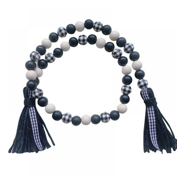 Wood Bead Garland With Tassels Wooden Embellishments Rustic Farmhouse Farmhouse Tiered Tray Holiday Decorations Natural Country Xmas Wedding Home Decor Valentine's Day