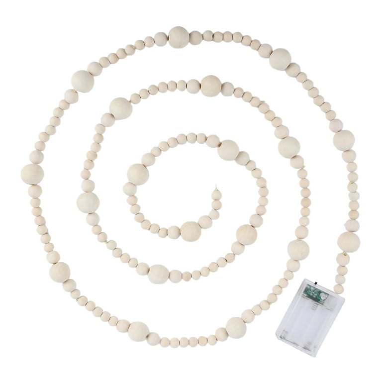 Wood Bead Garland with LED Light Country Farmhouse Home Decor Boho - Technical View