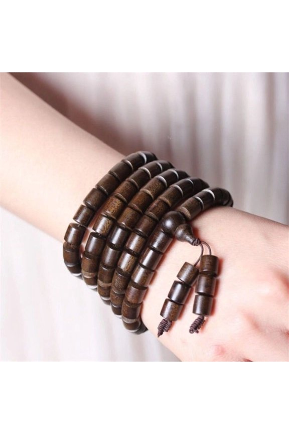 Wood Beaded Bracelet Handmade Bucket Style Natural Old Material Unisex Meditation Jewelry Gift