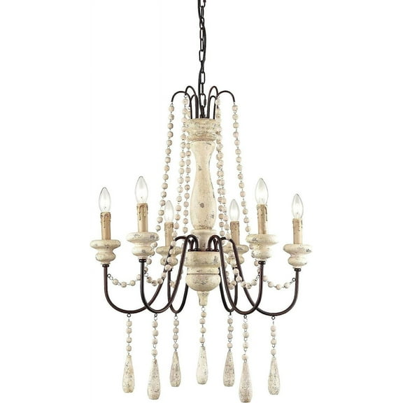 Wood Beaded Chandelier Farmhouse French Country Handmade Rustic Ceiling Light