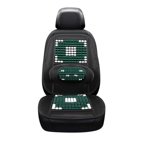 Wood Beaded Comfort Seat Cover with Cooling Ventilated Mesh Lumbar Back Brace Massage Support Cushion for Car Seat Chair