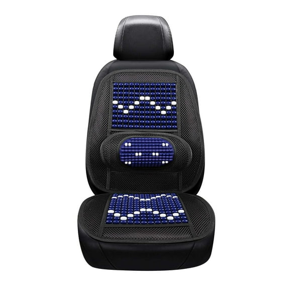 Wood Beaded Comfort Seat Cover with Cooling Ventilated Mesh Lumbar Back Brace Massage Support Cushion for Car Seat Chair