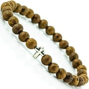 SOUL STATEMENT Wood Beaded Cross Bracelet for Men: Confirmation Gifts for Boys First Communion Religious Cross Statement (6mm Wood Beads with Cross)