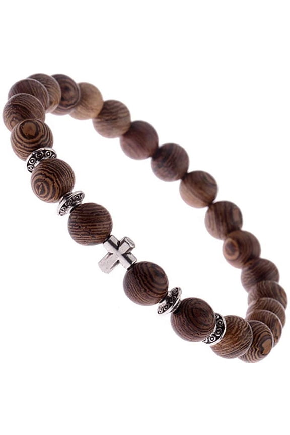 Wood Beaded Cross Bracelet for Men: Confirmation Gifts for Boys First Communion Religious Cross Statement