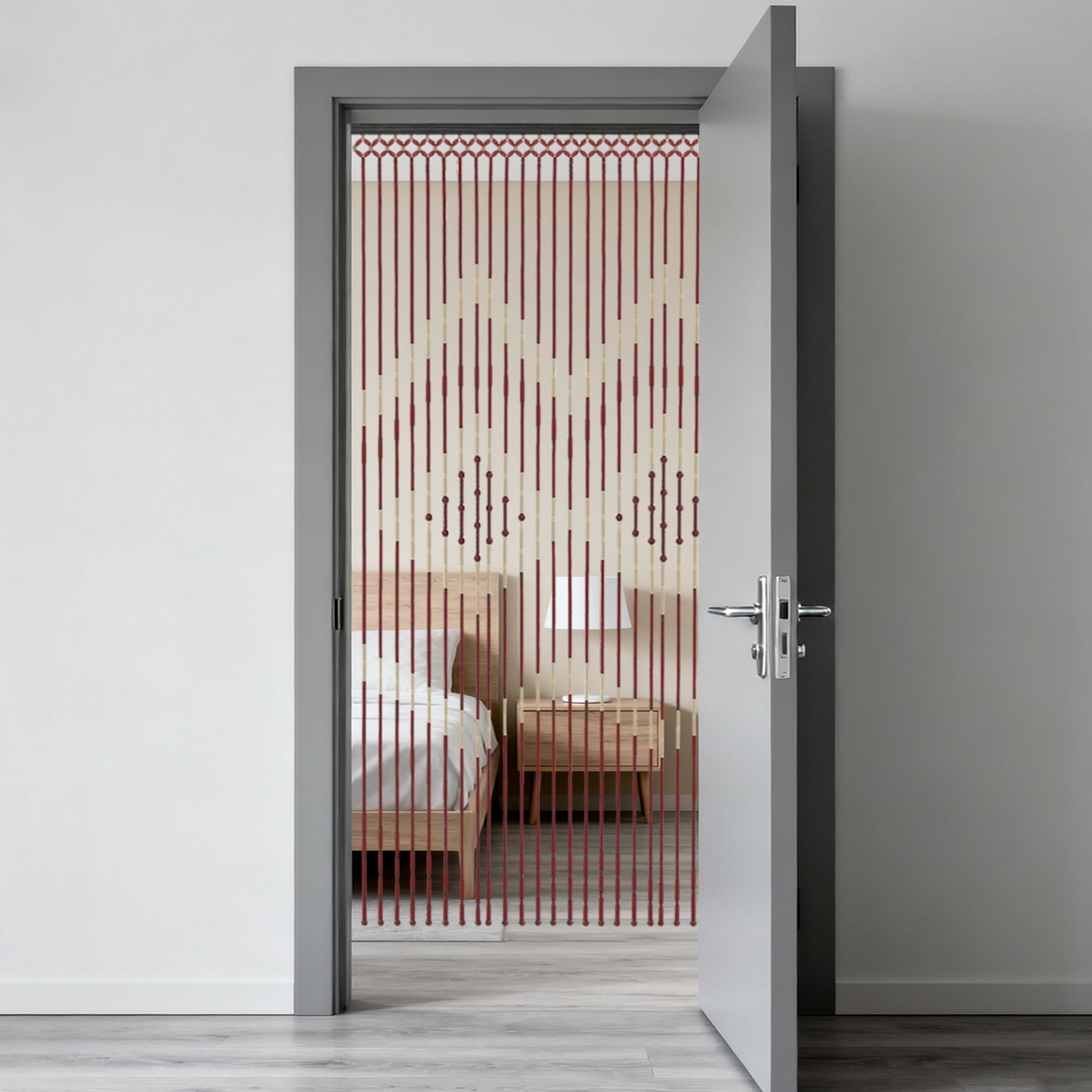 Wood Beaded Curtain, 27 Lines Dense Fringe, Handmade Wood Beaded Door, Coffee White, 90*175 cm, for Porch Bedroom Living Room Divider