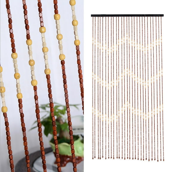 Wood Beaded Curtains Door String Bead Curtain for Doorways, 35" W x 68.9" H Panel Closet Room Dividers, Natural Wooden Doorway Curtains, Hanging Beads Curtains