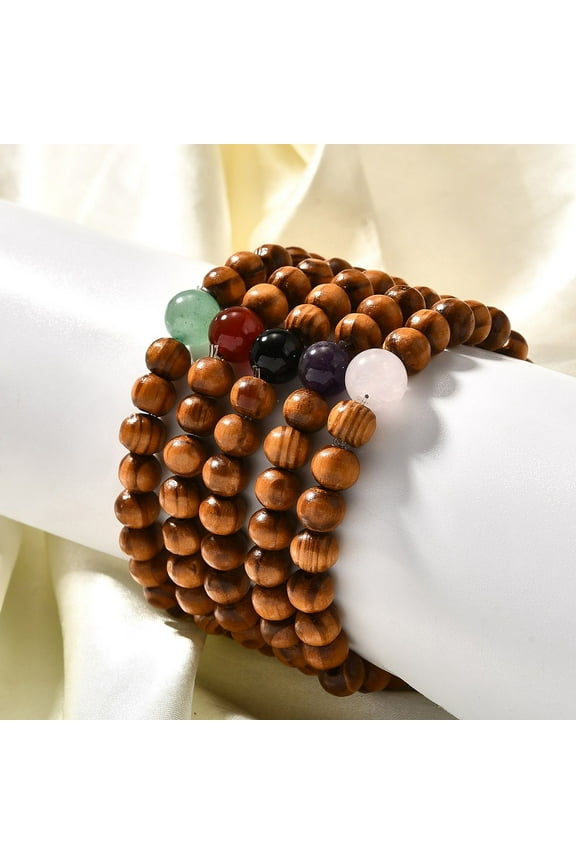 Wood Beaded Stretch Bracelets with Natural Mixed Stone Beads 53mm Diy