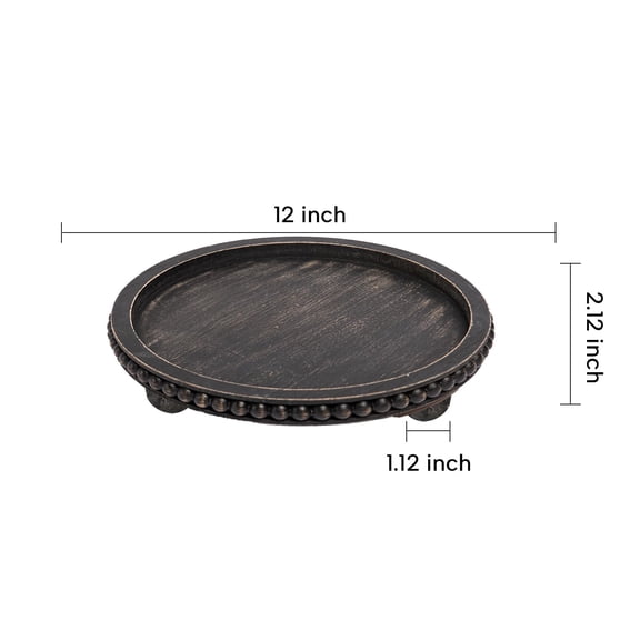 Wood Beaded Tray , Distressed Finish - Farmhouse Boho Style - Decorative Tray for Living Room, Coffee Table, Kitchen Table or Serving Tray