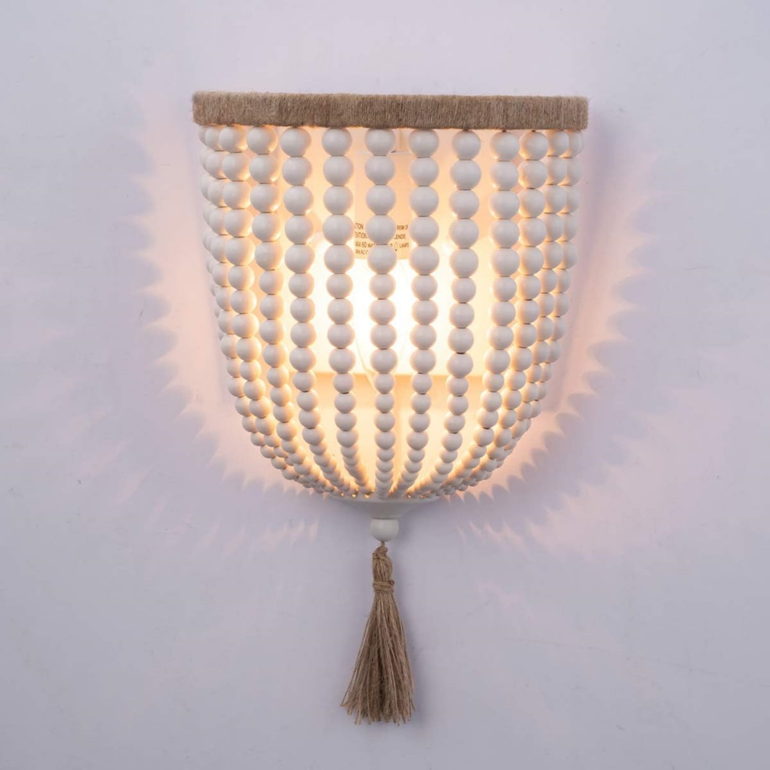 Wood Beaded Wall Sconces Bedside Antique Rustic Wall Sconce Lighting Fixture White Finishing for Bedroom, Hallway, Entryway, Passway, Bathroom, Vanity 2 Pack