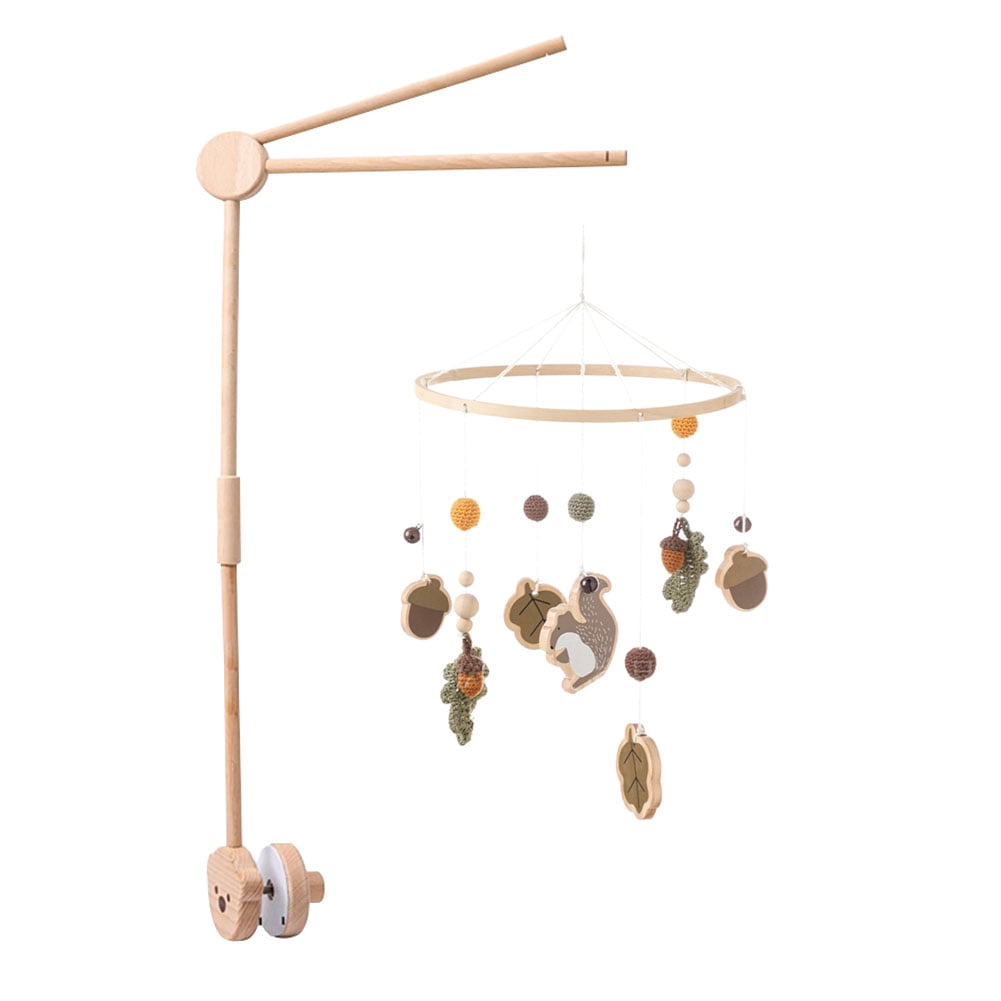 Wood Beads & Crochet Pendant Baby Crib Bell Mobile – Rotating Wooden Wind Chimes with Small Bells – Soothing Infant Sleep & Nursery Decor